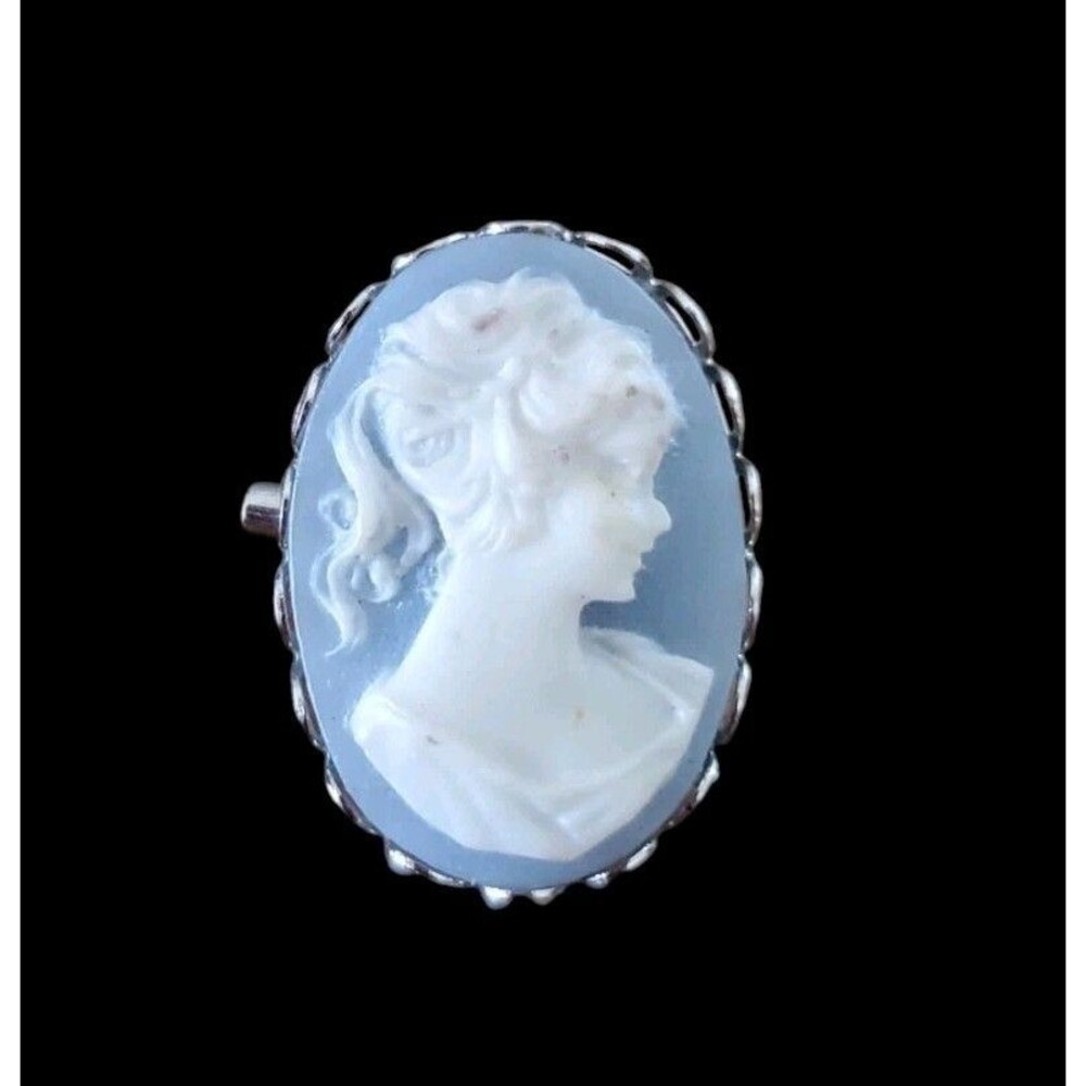 Vintage 1” Cameo Brooch Lapel Pin Silver Tone Frame (TD)